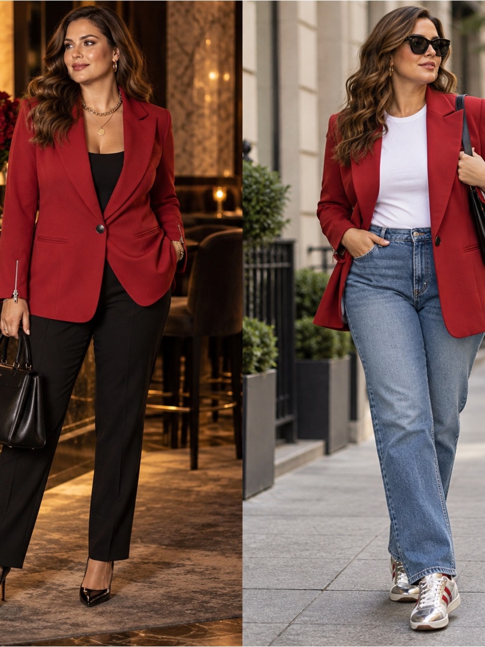 Kasper Size 12 Red Longline Ponte Blazer Zip Cuffs One Button Tailored